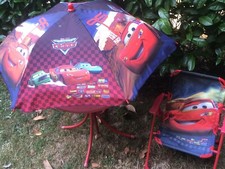 SALON DE JARDIN ENFANT DISNEY CARS : TABLE , CHAISE , PARASOL