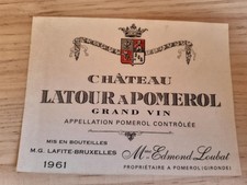 étiquette vin Chateau LATOUR A Pomerol 1961 mise Lafite wine label bordeaux