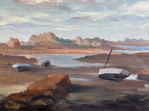Ancien tableau bateaumarée - ancien,