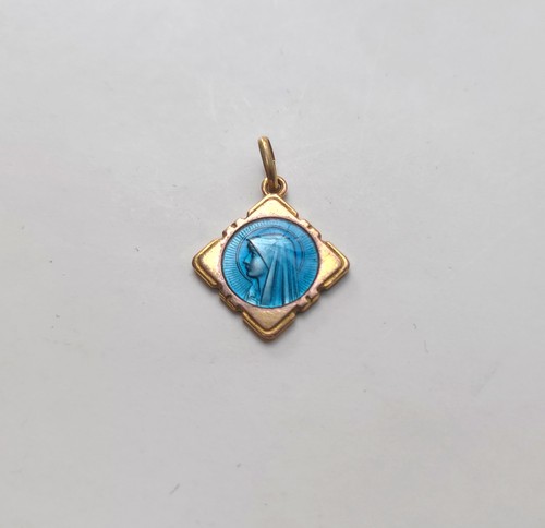 Médaille lourdes émail bleu - médaille,