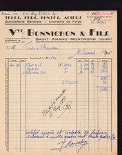 SAINT-AMAND-MONTROND (18) OUTILLAGES & METAUX "Y. BONNICHON" Facture en 1957