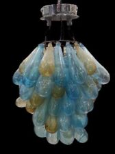Lustre vintage Murano en verre soufflé - gouttes bleues et ambre - 1 lumière ...