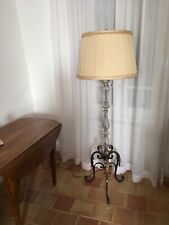 lampadaire ancien verre Murano, pied en fer forgé, abat-jour en soie.