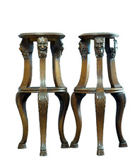 Ancien paire de guéridon sellette aux démons Satan bois sculpté 19e  Esotérique