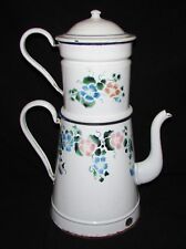 GRANDE CAFETIERE EMAILLEE ANCIENNE BLANCHE A FLEURS  antique ENAMEL COFFEE POT