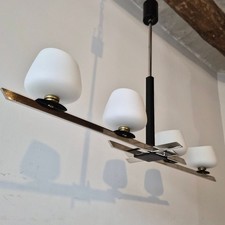 LUSTRE SUSPENSION VINTAGE 1950 MAISON ARLUS EN ACIER METAL CHROME & VERRE OPALIN