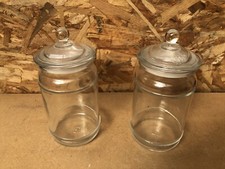 Paire Ancien Pot Bocaux en Verre Moulé + Couvercle Vintage #A965