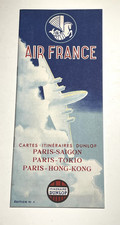 AIR FRANCE CARTE ITINERAIRE DUNLOP PARIS-SAIGON PARIS-TOKYO PARIS-HONK-KONG 1952