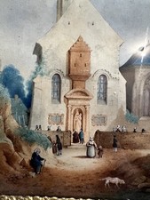 Tableau & Peinture Oratoire a La Vierge Aquarelle Eglise & Personnage Painting