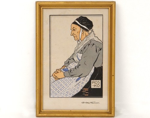 Pochoir gouache femme roscoff - gouache,