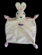 *. DOUDOU PLAT PICOT LAPIN ROSE BLEU COL BLANC NOUETTES ETAT NEUF*