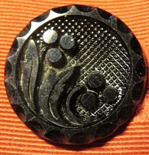 BOUTON ART DECO ancien JAIS français FLEURS STYLISEES diamètre: 28 mm