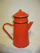 ☕️ Retro 60s Ancienne CAFETIÈRE COMPLÈTE en TÔLE ÉMAILLÉE ROUGE VIntage Café 