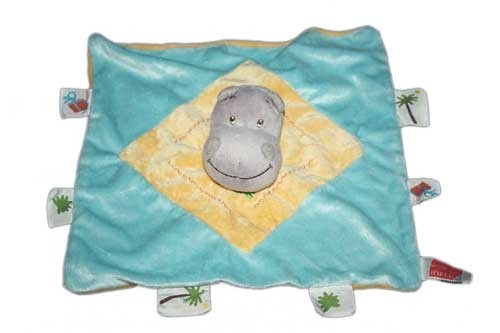 Doudou plat hippopotame bleu
