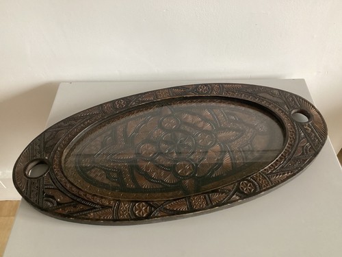 Ancien plateau bois sculpté - ancien,
