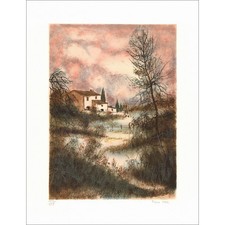 MAS Pierre - Lithographie originale "Maison de campagne III" 75x54cm
