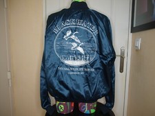 BOMBER VINTAGE BLEU SATINEE NYLON AUBURN MADE IN USA, TAILLE XL/L