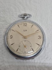Lip 403 841 Montre Gousset Ancienne Boîtier Acier Chromé Année 1940