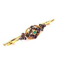 Broche victorienne en argent doré, pierre verte, vers xx, bijoux anciens.