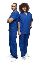 Mazalat Ensemble Uniforme médical Unisexe avec Tunique et Pantalon Bleu M