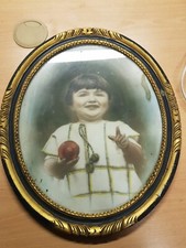 Ancien Portrait fillette  Photo + Joli Cadre Ovale Bois et Plâtre / 19ème