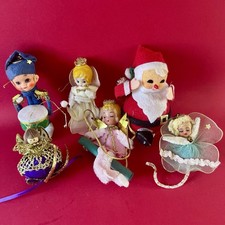 6 décorations de Noël vintage ange elfe Made in Japan Xmas ornaments MCM Pixie
