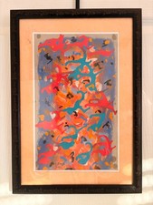 Ancien Peinture Sur Papier Encadré WILLIAM BRUI contemporain abstrait modernisme