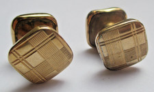 Anciens Boutons de Manchette plaqué or gravés chainette bijou vintage 5662