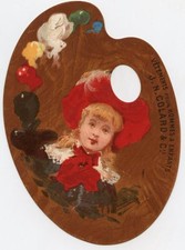 CHROMO. DéCOUPI.   PALETTE DE PEINTURE. PORTRAIT PETITE FILLE. 