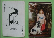 carte à jouer ancienne(USA 1940/45) de collection : fille et son chien  