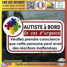 Stickers Autocollant autiste à bord handicape autisme sécurité Fauteuil decal 