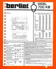 BERLIET / 700 KB / CAMION PORTEUR / FICHE TECHNIQUE de 1975