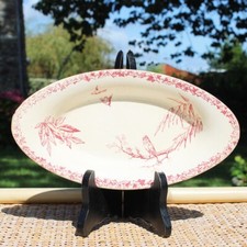 Ancien ravier en faïence Hte Boulenger & Cie Choisy le Roi motif oiseaux roses