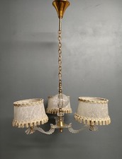 Lustre Rockabilly 50's - Trois feux - Plexiglass, laiton doré et argenté, tissu