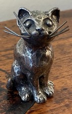 Figurine étain Michel LAUDE: CHAT EN ETAIN MASSIF, chat assis (XXeme signé) 2