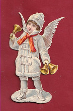 Très Rare Chromo+ Or Decoupis Hiver Magnifique Bébé Fille Ange De Noël & Cloches