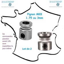 Lot de 2 pignons extrudeur inox 1.75 ou 3mm diam 5mm 3d print drive gear mk8