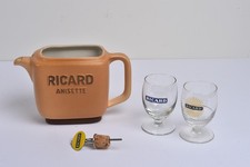 ancien Pichet en Grès  RICARD + 2 Verres ballons + verseur Vintage