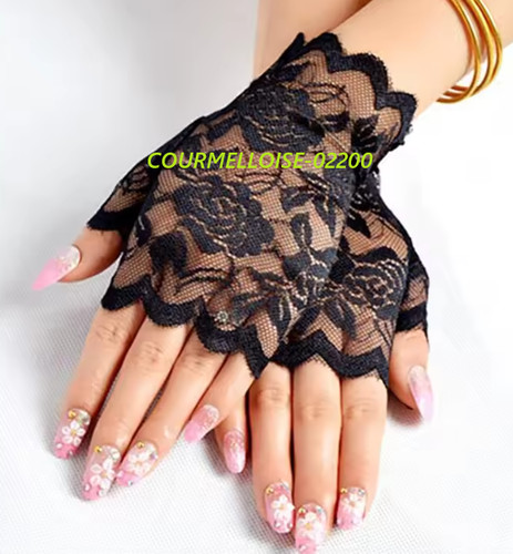 Paire gant mitaine - de, dentelle