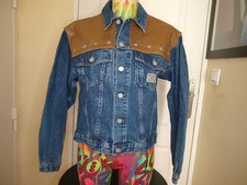 BLOUSON CHEVIGNON  VINTAGE EN JEAN  ET CUIR MARRON MADE IN FRANCE TAILLE M