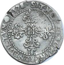 O8542 Rare Henri III demi-franc au col plat 1578 B Rouen Argent ->F offre