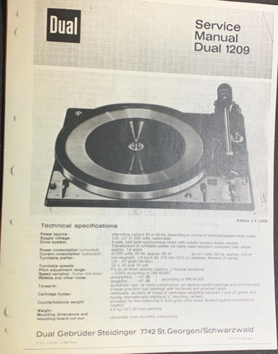 Dual 1209 turntable service - dual,