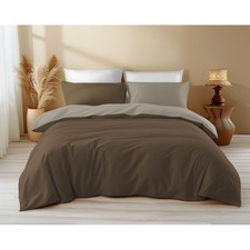 Housse de couette double face marron/taupe - 100 % coton, douce et respirante, f