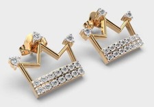 0.68ct Naturel Diamant Rond 14k Solide Jaune or Mariage Couronne Clou Boucles