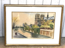 FERNAND GUIGNIER 1902-1980 Aquarelle de 1963 Notre Dame et le Pt de l'archevéché