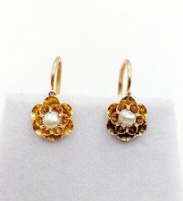 Dormeuses antique or 18k fleur ornée d'une perle (circa 1900)