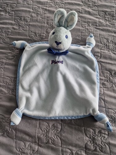 Doudou lapin picot - bleu, plat