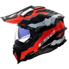 LS2 MX701 Carbon Explorer Trick blanc mat rouge - casque moto aventure