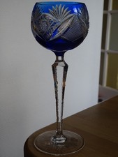 1 ANCIEN VERRE A VIN ROEMER CRISTAL DOUBLER COLORER BLEU COBALT ht 20,5 cm