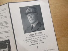CARTE AVIS DE DECES  PHILIPPE PETAIN MARECHAL DE FRANCE 1951 ORIGINAL MARECHAL 2